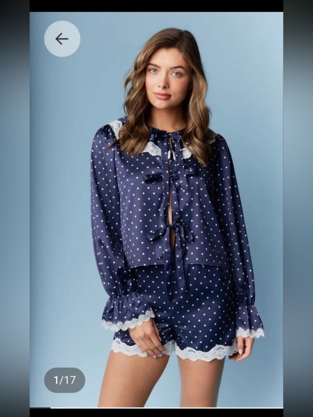 Rareraw Blue Satin Polka Dot Top & Short Lounge Set